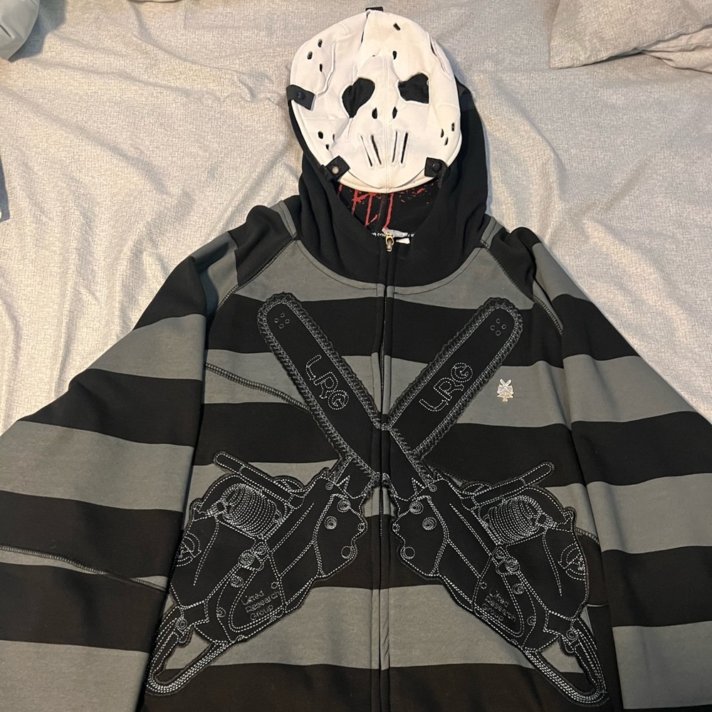 LRG Men's Black and Gray Zip-Up Sweater